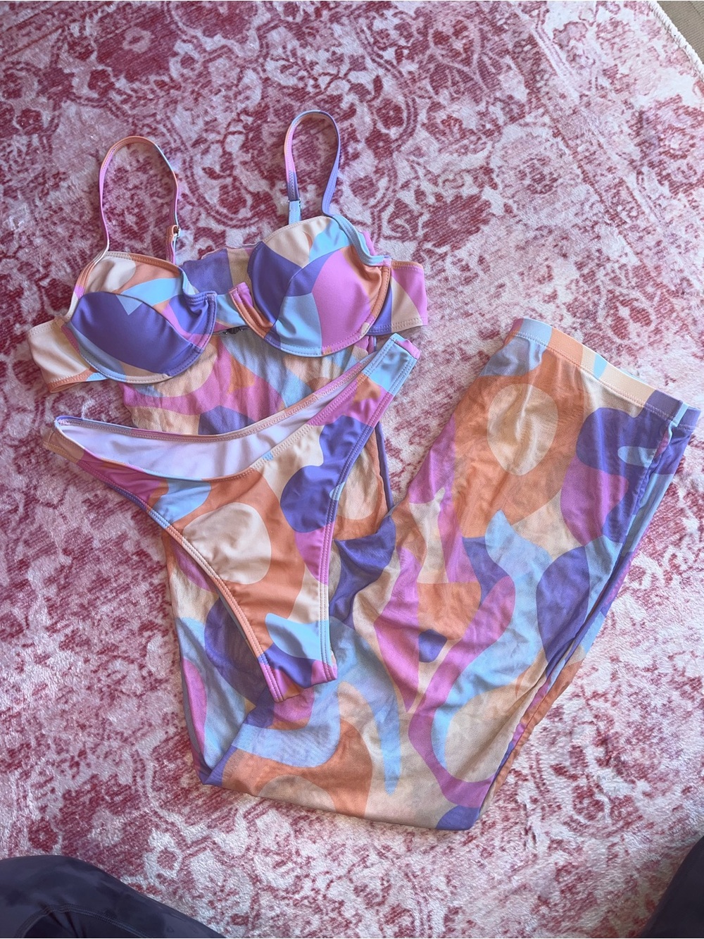 Festival Set- Pastel Abstract Underwire Bikini Set in Purple, Pink & Peach